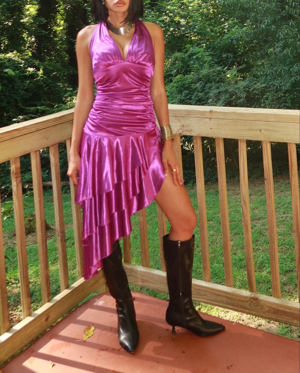Vintage Y2K Purple Satin Halter Dress